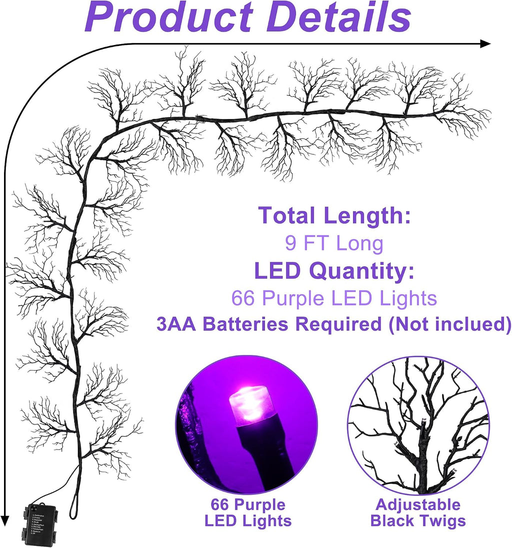 9 ft 66 led willow vine twig decor, close-up detail