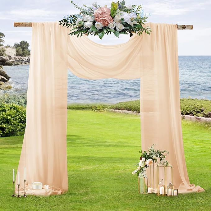 SiinvdaBZX 2 Panels Wedding Arch Draping Fabric 30" x 20Ft Peach Pink Sheer Chiffon Fabric Outdoor Extra Long Decorative Drapery for Party Ceremony Ceiling Curtain Backdrop