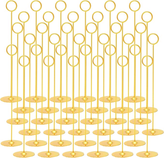 Urban Deco 36PK Table Number Holders Place Card Holders 12 Inch Table Card Holders Steel Card Holders for Photos, Food Signs, Memo Notes, Weddings, Restaurants, Birthdays (Gold 36PK)