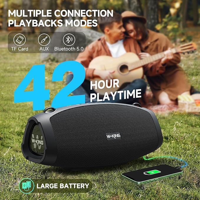 W-KING 120W Max Portable Speakers Bluetooth Wireless, IPX6 Waterproof Loud Bluetooth Speaker Boombox, Triple Passive Radiator/Subwoofer*2-70W Deep Bass/DSP/2 Pairing/42H/EQ/Party Large Outdoor Speaker