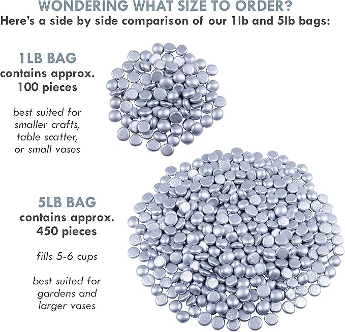 Galashield Flat Glass Marbles for Vases Silver Glass Gems Beads Pebbles Vase Filler (5 LBS, Approx. 540 PCS)