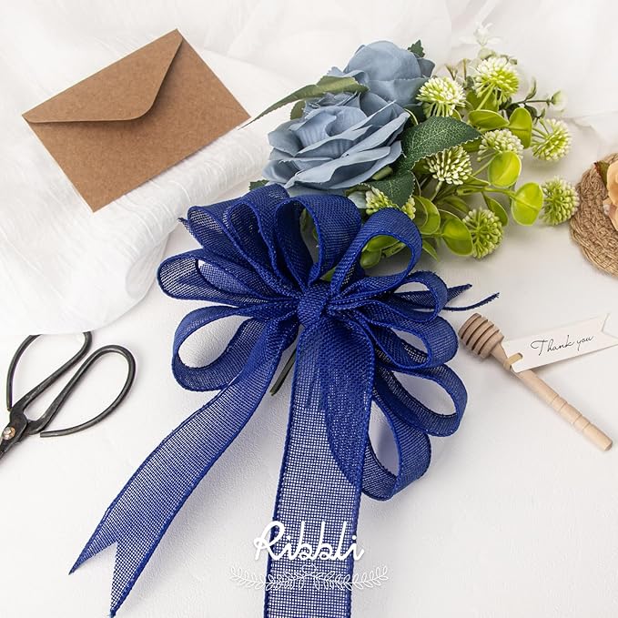 Ribbli Royal Blue Burlap Wired Ribbon, 1-1/2” Inch x Continuous 20 Yard, Blue Wired Ribbon for Wreaths,Big Bows,Tree Decoration,Outdoor Decoration