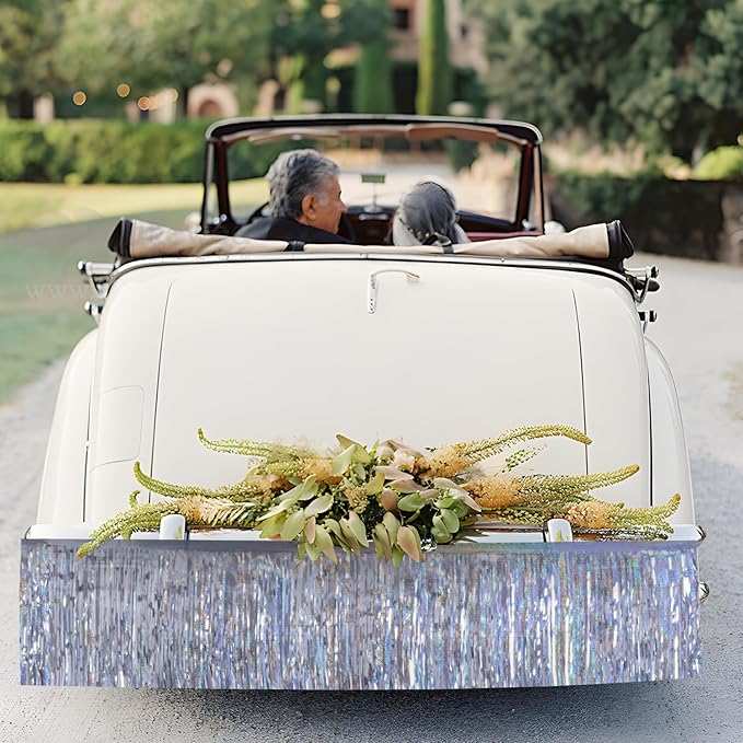 Laser Silver Birthday Decorations Tinsel Garland Parade Float Decorations for Trailer 4Pack 12FT Christmas Party Decor Ceiling Fringe Banner Silver Backdrop for Streamers Party Decorations