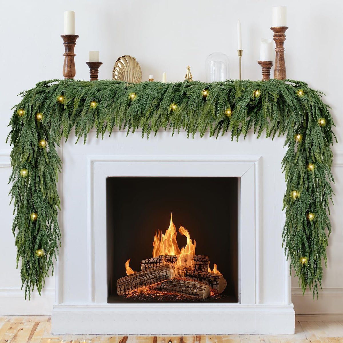 9ft christmas garland norfolk pine garland with led, main product view