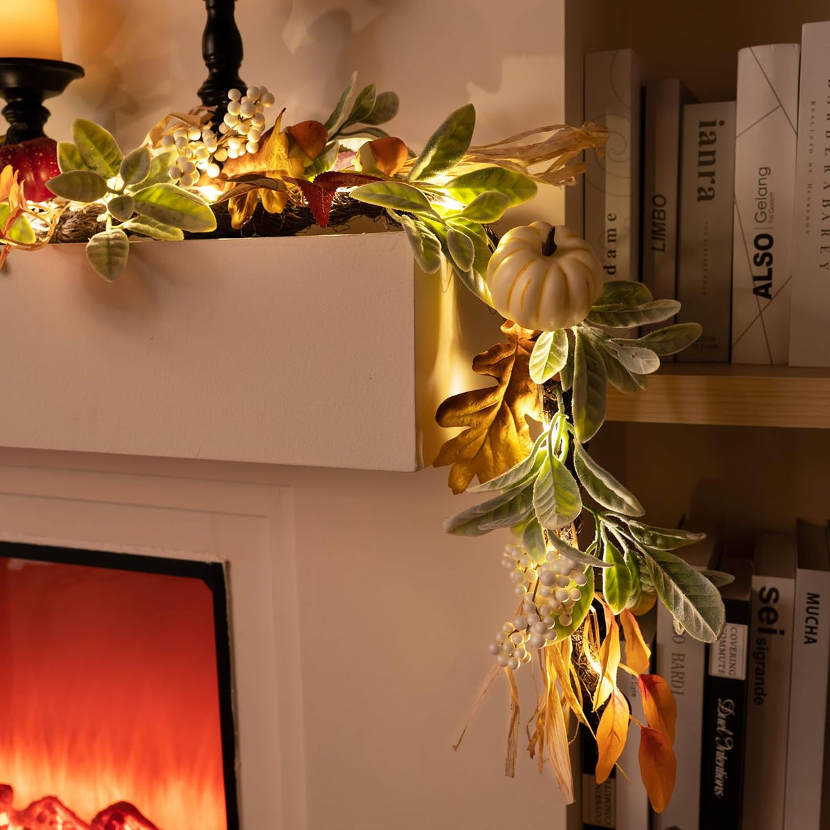 valery madelyn 6ft fall garland for mantle with shown in use