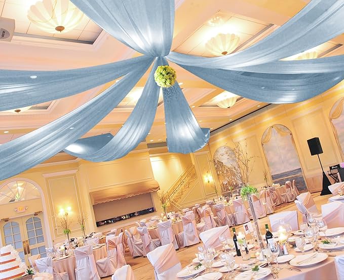 6 Panels Dusty Blue Ceiling Drapes for Wedding 5ftx30ft Ceiling Drapes Wedding Arch Draping Fabric Cheesecloth Sheer Curtain Romantic Ceiling Decorations for Weddings Party Banquet Ceremony Stage