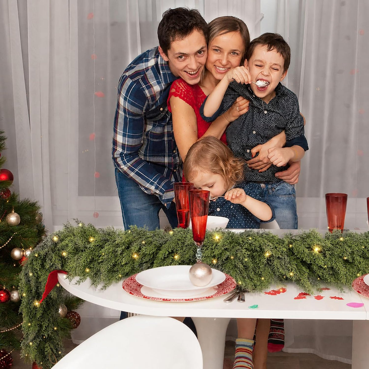 9ft prelit christmas garland with lights battery operated on a desk or shelf