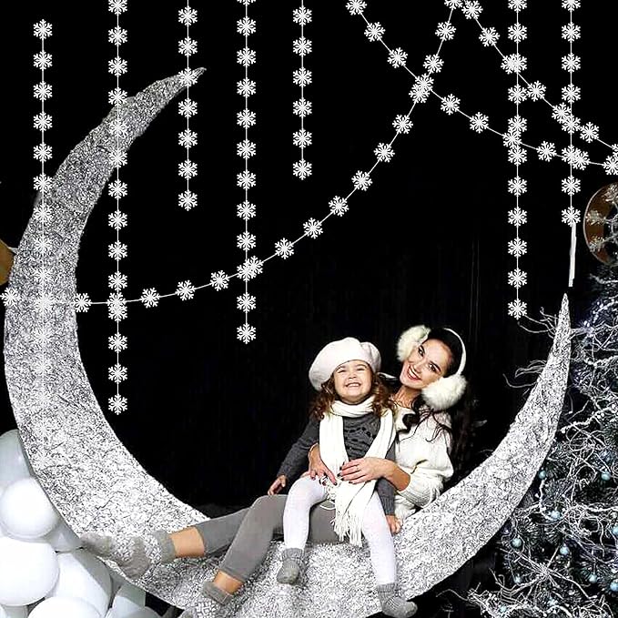 Snowflake-Snow Silver Christmas Party-Decoration Garland - 52ft Frozen Winter Wonderland Ornaments Hanging Paper Streamers,New Years Birthday Baby Shower Wedding Holiday Ceiling Decor Hugfond