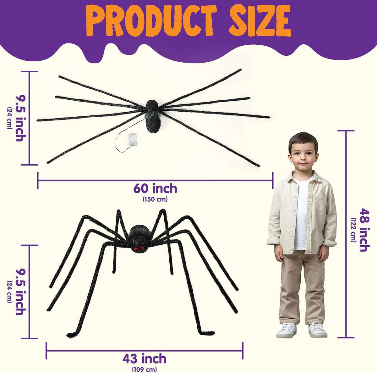 JOYIN Halloween Light Up Large Spider Outdoor Decorations, 5 Ft Giant Spider ...