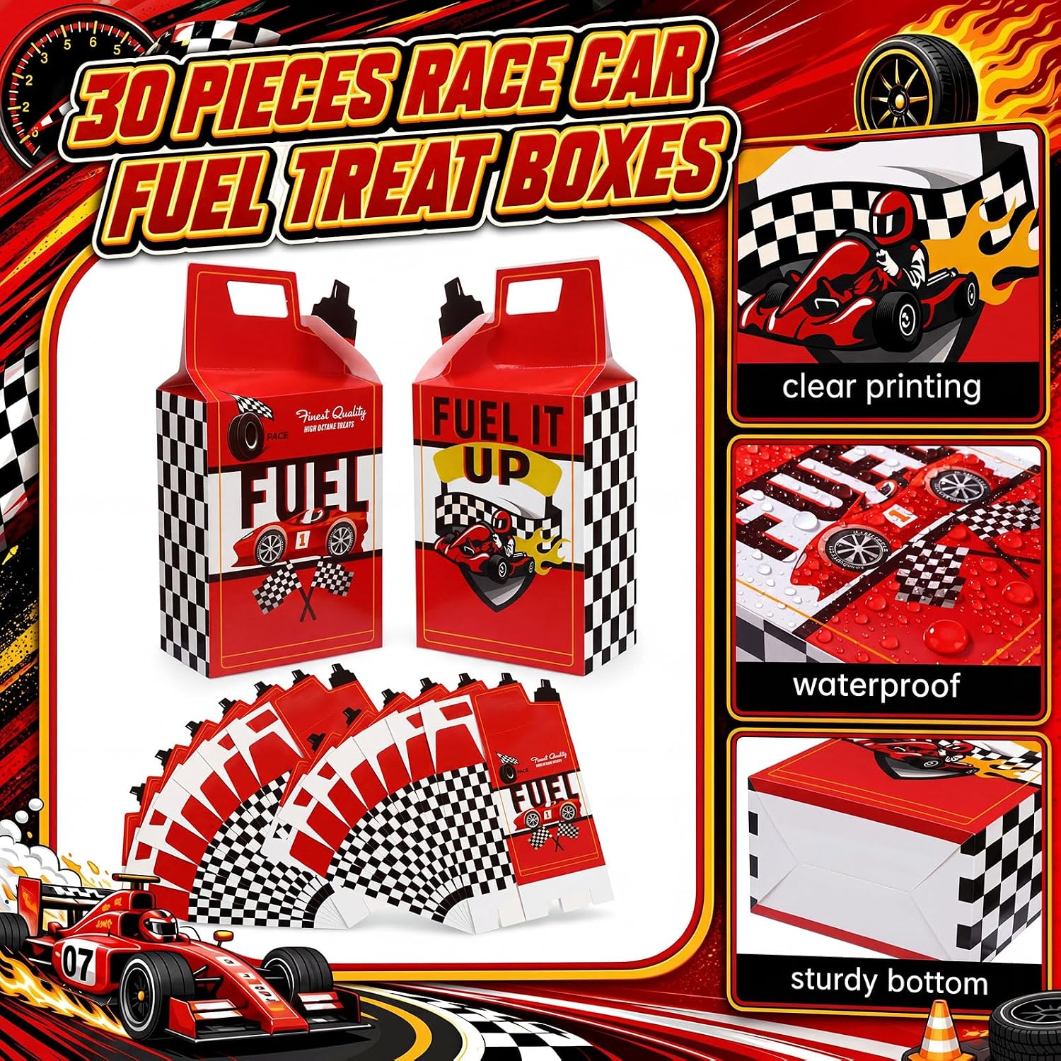Pajean 30 Pcs Race Car Goodie Boxes Party Favors Bag Racing in Speed Party Decorations Wrap Paper Boxes with Handles for Birthday Baby Shower Supplies Gifts