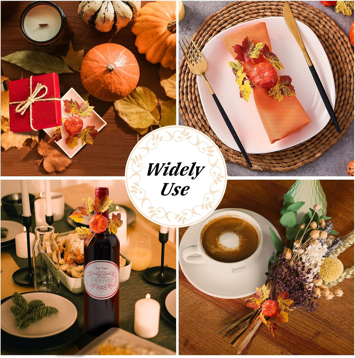 Fall Thanksgiving Decorations Set of 16, Fall Cloth Napkins & Napkin Rings