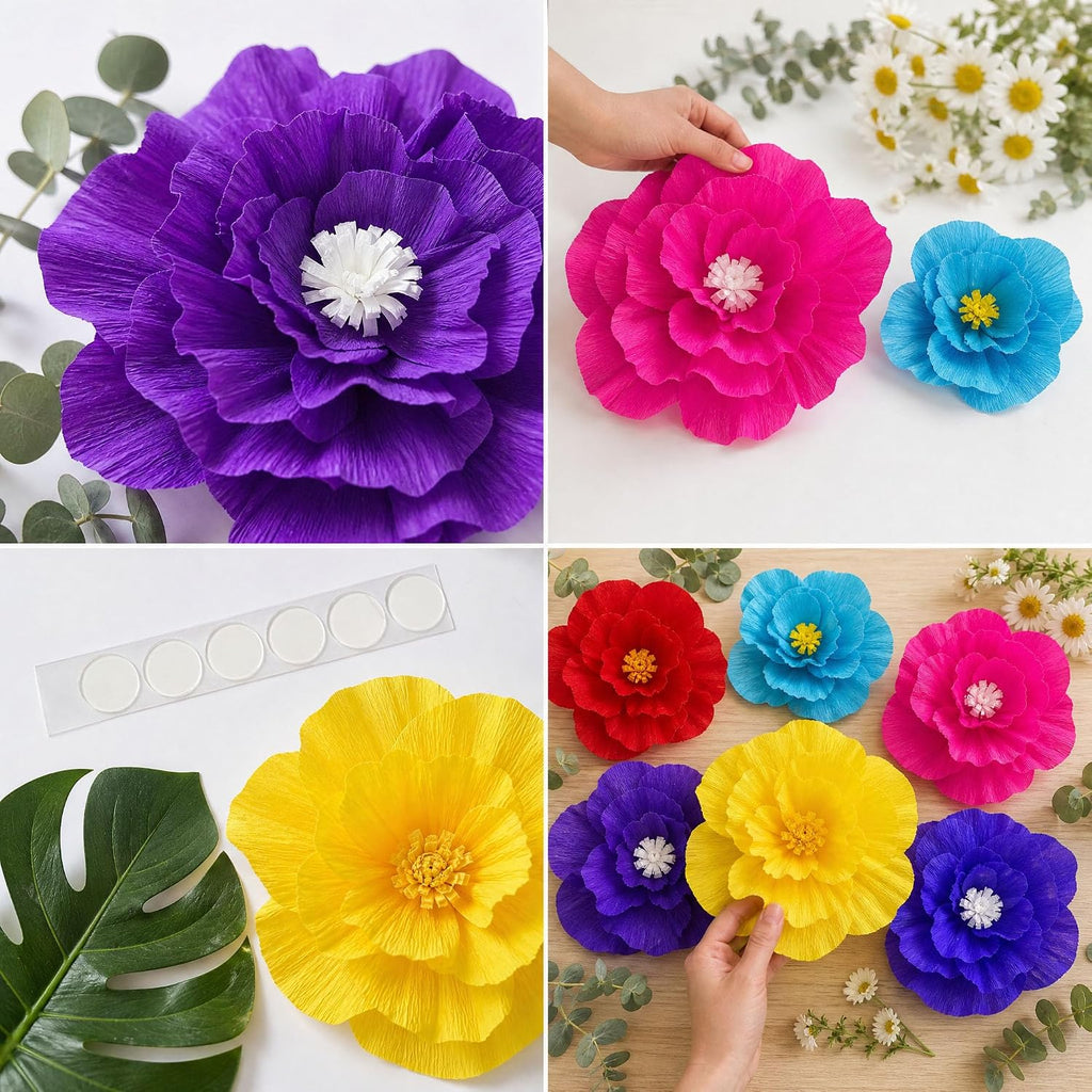 ANSOMO Bright Paper Flowers Artificial Crepe Tissue Wall Décor Fiesta Mexican Cinco De Mayo Wedding Birthday Bridal Baby Shower Classroom Luau Hawaiian Party Decorations