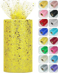 Glitter Tulle Rolls, 6” by 50 Yards (150FT) Sparkling Tulle Spool Ribbon Sequin Tulle Netting Fabric for Tutu Skirt Wedding Birthday Baby Shower (Yellow)