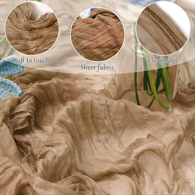 6-Pack Khaki Cheesecloth Table Runners – 10FT (35x120 Inch) Boho Rustic Gauze Fabric Cheese Cloth Table Runner for Weddings, Baby Showers, Bridal Shower, Farmhouse & Birthday Party Decor