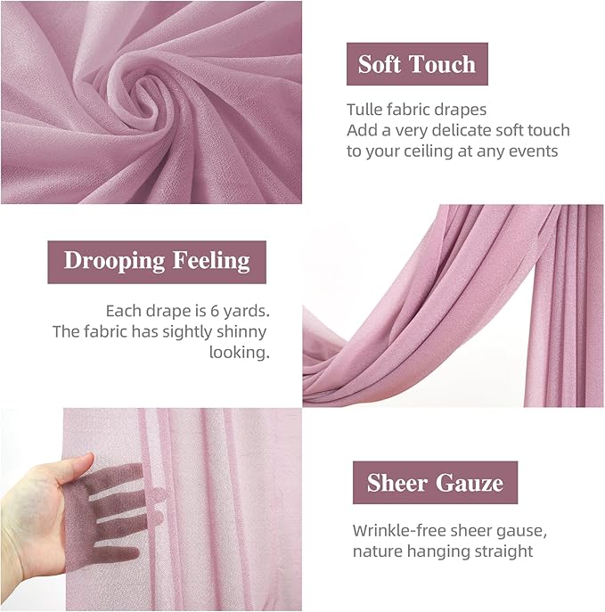 Wedding Arch Draping Fabric, 1 Panel 28" x 19Ft Dusty Rose Arch Drapes Sheer Backdrop Curtain for Wedding Ceremony Party Ceiling Decor