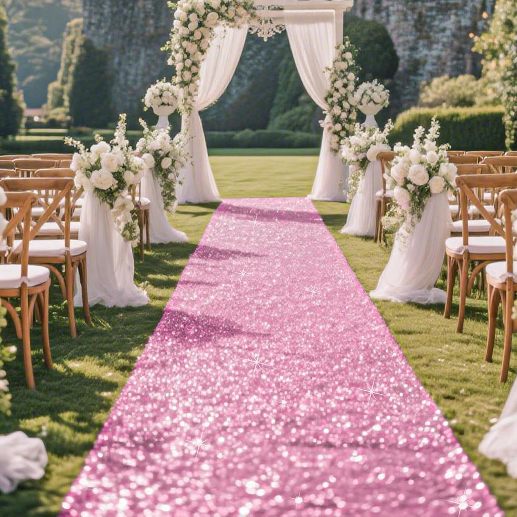 Glitter Carpet Runner for Party 2.6 X 30 ft Glitter Non-Woven Fabric, Carpet Rug for Event, Aisle Runway Runner for Wedding Ceremony, Movie Theme Party Decorations (Glitter Pink, 2.6FTx30FT)