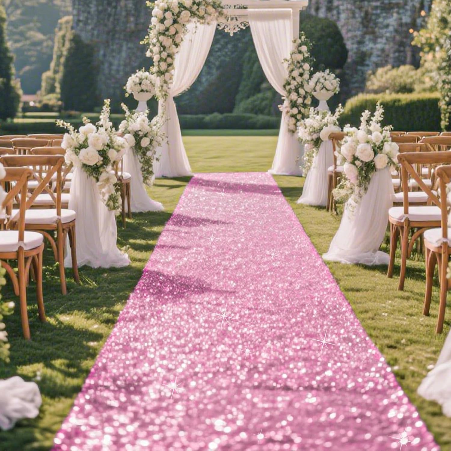 Glitter Carpet Runner for Party 2.6 X 30 ft Glitter Non-Woven Fabric, Carpet Rug for Event, Aisle Runway Runner for Wedding Ceremony, Movie Theme Party Decorations (Glitter Pink, 2.6FTx30FT)