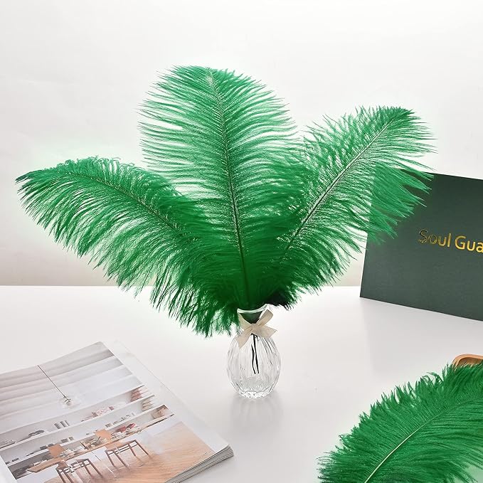 Ballinger Green Large Ostrich Feathers - 12pcs 12-14inch Feathers for Vase, Wedding Party Centerpieces Mardi Gras Decorations and Home Decor(Green)