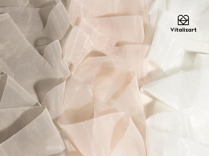 Vitalizart Organza Ribbon Frayed Sheer Organza White Pink Grey Set 1.5" Silk Like Ribbons for Valentines Day Gift Wrapping Craft Flower Bouquet Wedding Invitations Mesh Fabric 15 Yards