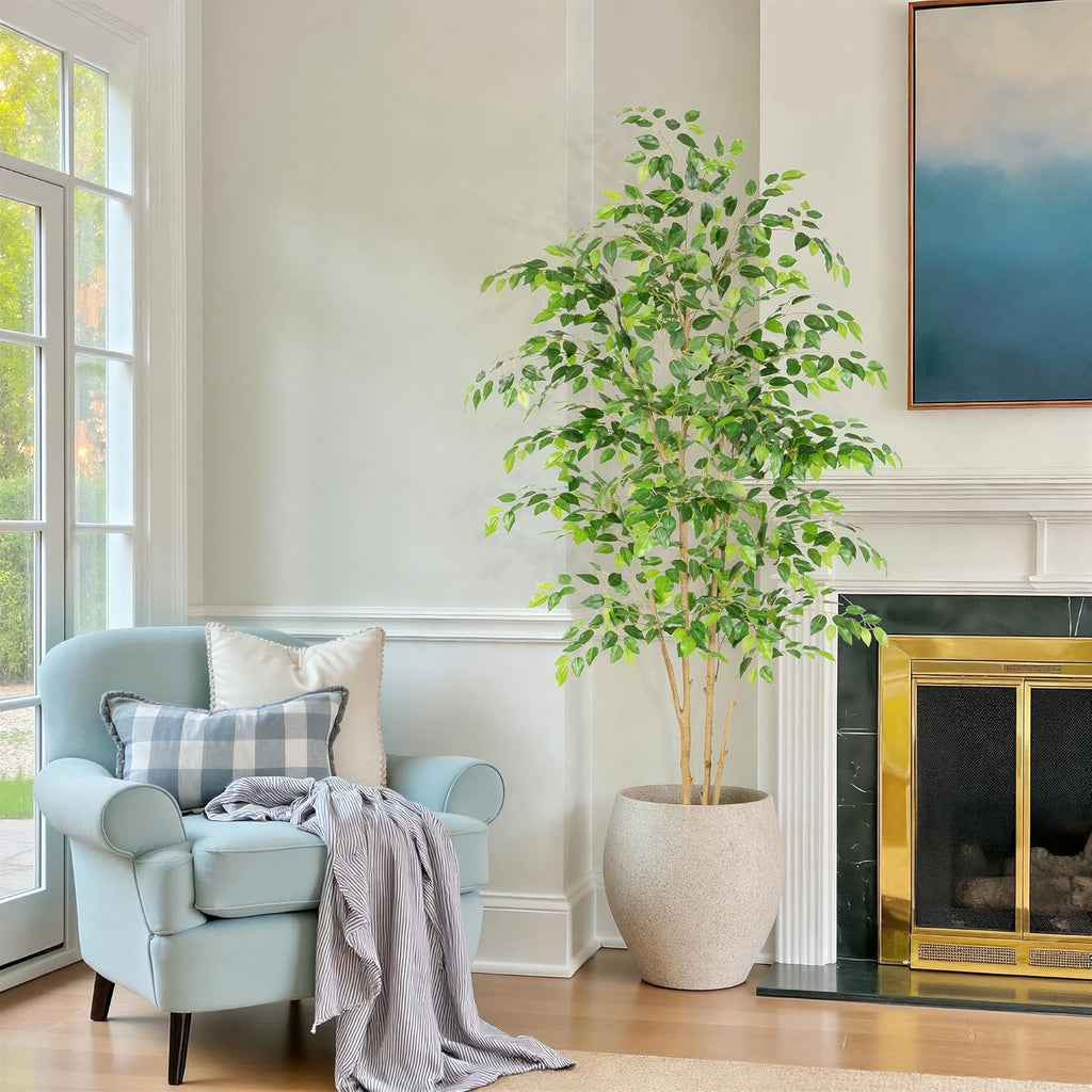 nafresh tall uv resistant ficus tree artificial，7ft(84in) realistic shown in use