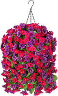 artificial flowers with hanging basket, outdoor faux plants, main product view