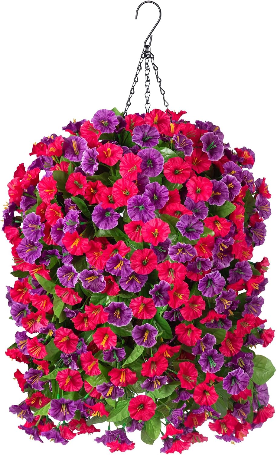 artificial flowers with hanging basket, outdoor faux plants, main product view