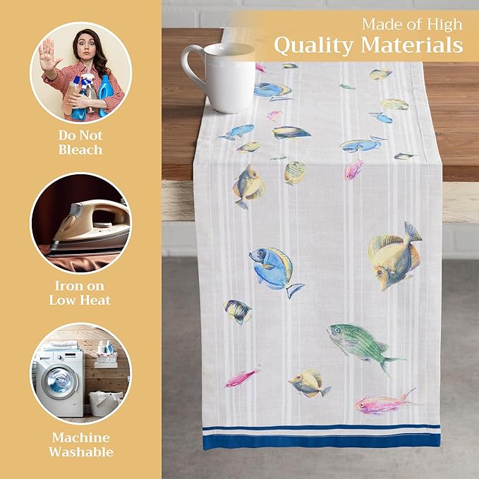 Maison d' Hermine Table Runner 100% Cotton Single Layer Table Runners 108 inches Long Decorative for Home Kitchen Dining Party Baby Shower Wedding Bridal Shower Spring Summer (Poisson, 14.50" x 108")