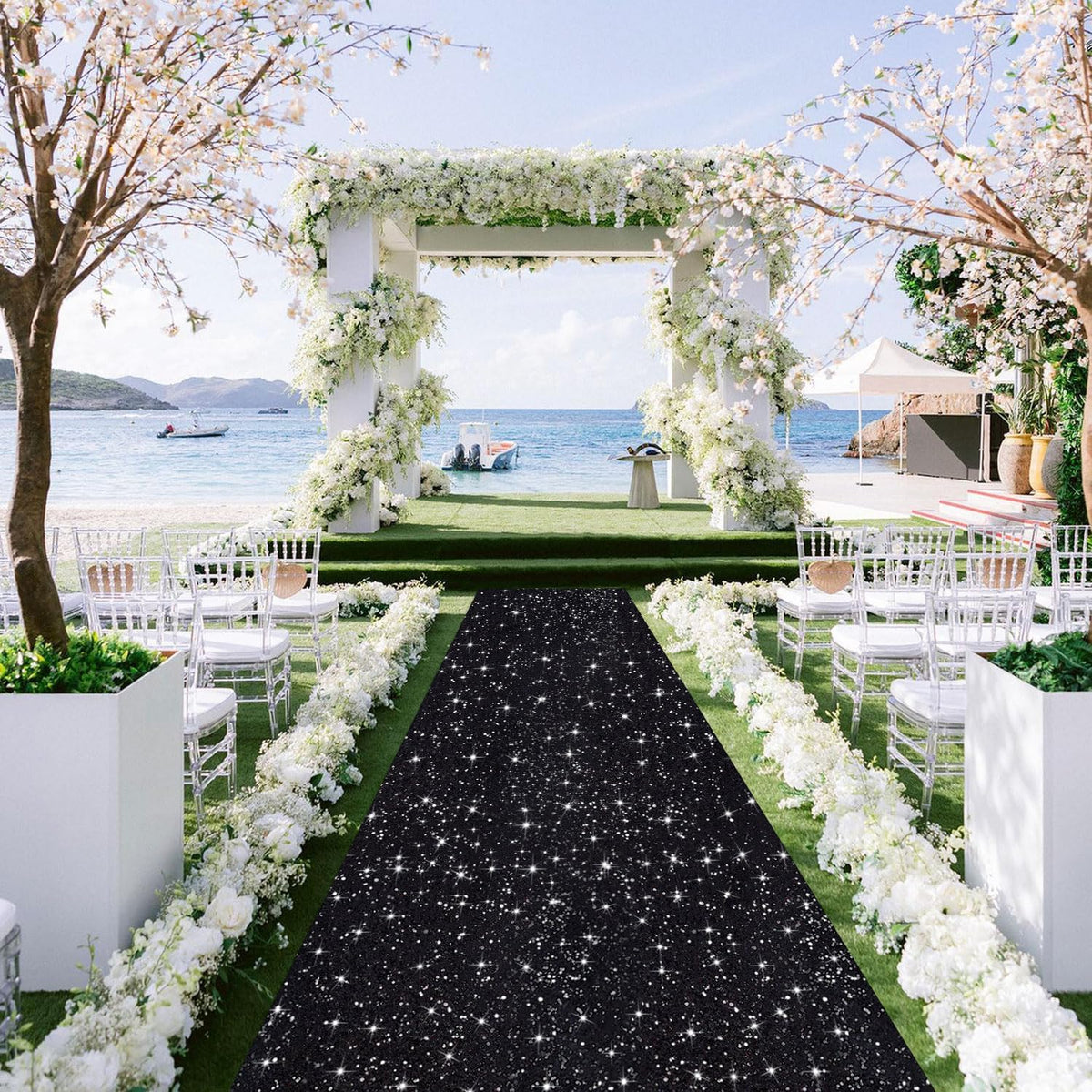 Black Carpet Runner for Party 4FTx20FT Sequin Aisle Runner for Wedding Ceremo...
