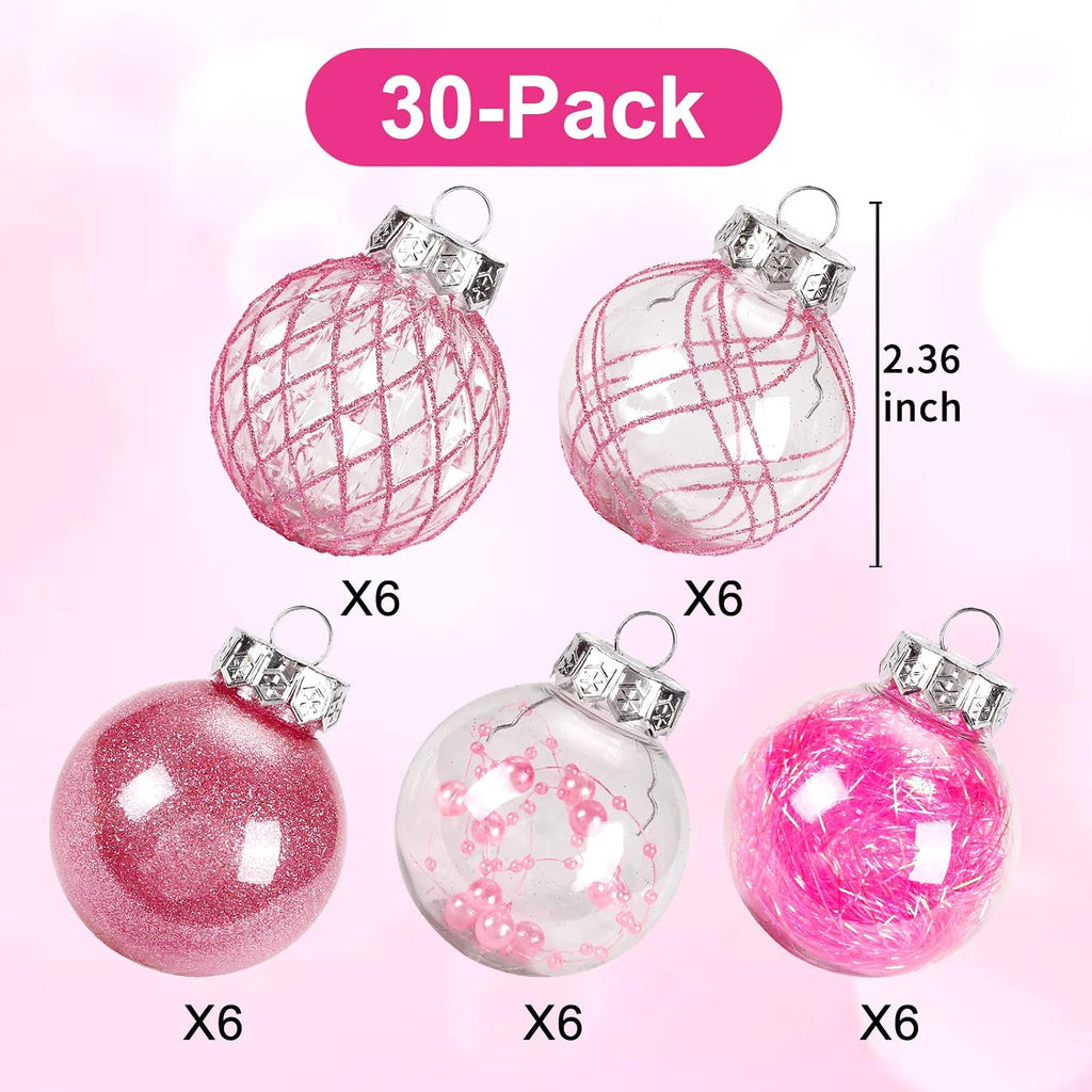 Pink Christmas Ball Ornaments, 30ct 2.36 Inch Shatterproof Clear Plastic Ornaments for Holiday Wedding Party Gift Decoration