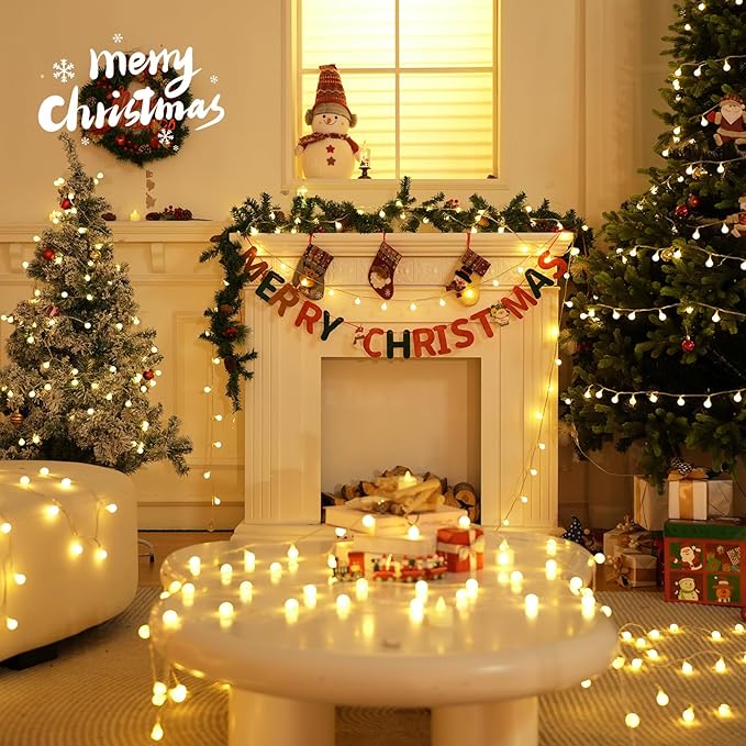 LORRYTE Connectable 43FT 100LED Globe String Lights | 8 Modes Warm White Christmas String Lights Plug in with Remote | Hanging Fairy Light for Indoor Outdoor Bedroom Party Christmas Tree Decor