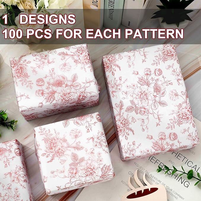 JarThenaAMCS 100 Sheets Floral Tissue Paper Rose Gold Flower Gift Wrapping Paper Vintage Decorative Art Paper for Home Party DIY Crafts Supplies, 14 x 20 Inch