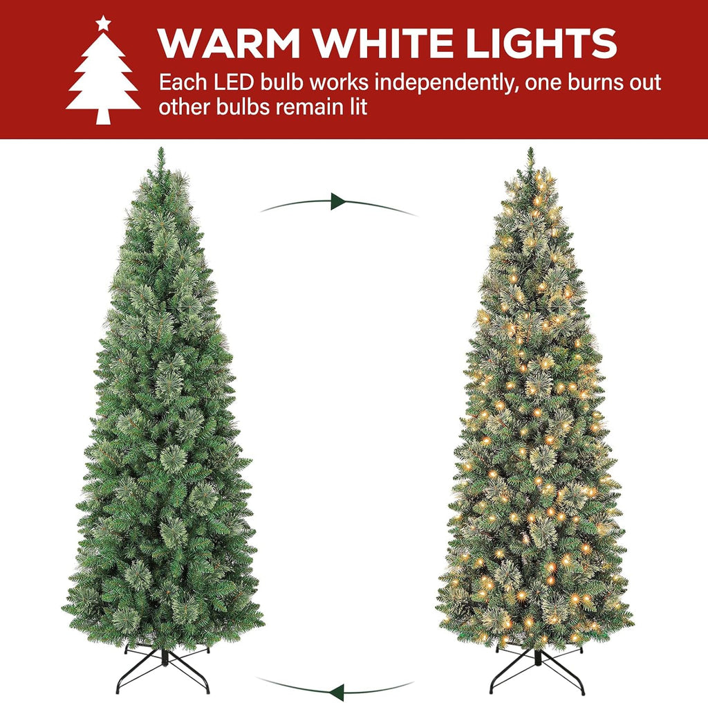 hykolity 7.5 ft slim prelit christmas tree with, side view