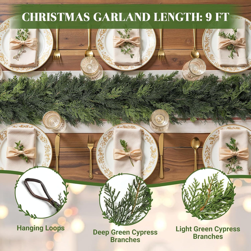shareconn 9ft artificial real touch christmas cedar garland shown in use