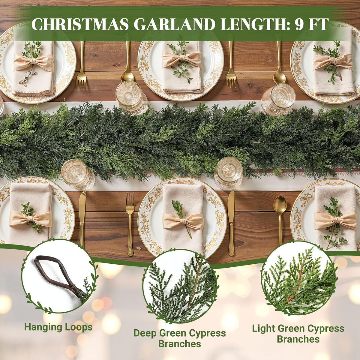 shareconn 9ft artificial real touch christmas cedar garland shown in use
