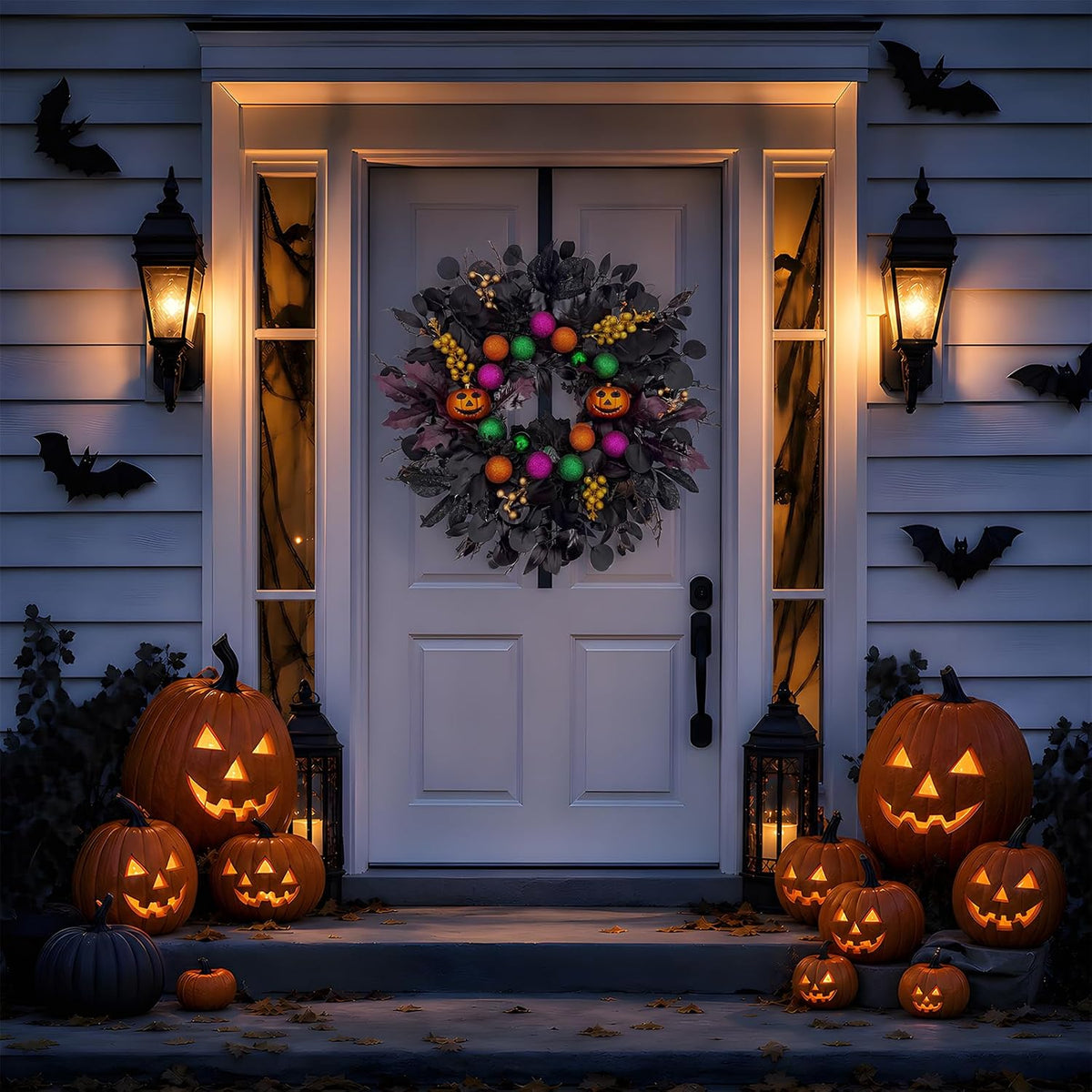 24Inch Halloween Wreath for Front Door,Pumpkins Wreath Halloween Decorations ...