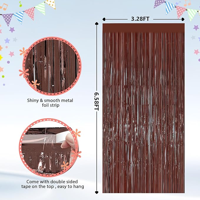 2PCS Coffee Foil Fringe Backdrop Curtains, Brown Tinsel Streamers Birthday Party Decorations, Fringe Backdrop for Graduation, Baby Shower, Gender Reveal, Disco Party Bachelorette Xmas Party Decors