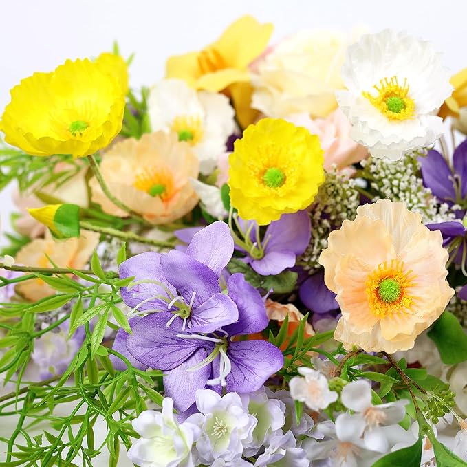 Artificial Flowers Bouquets for Bridal Wedding Home Decor Fake Floral Arrangements for Party Table Centerpieces DIY Silk Flower Set Spring Summer Indoor Outdoor (Combo Pink/Yellow)