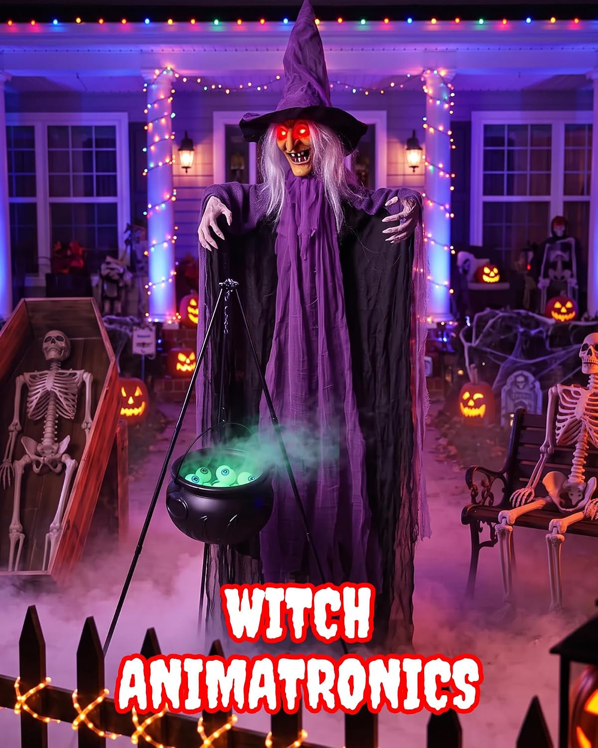 Outdoor Halloween Decorations Animatronics Witch with Witches Cauldron, Outdo...
