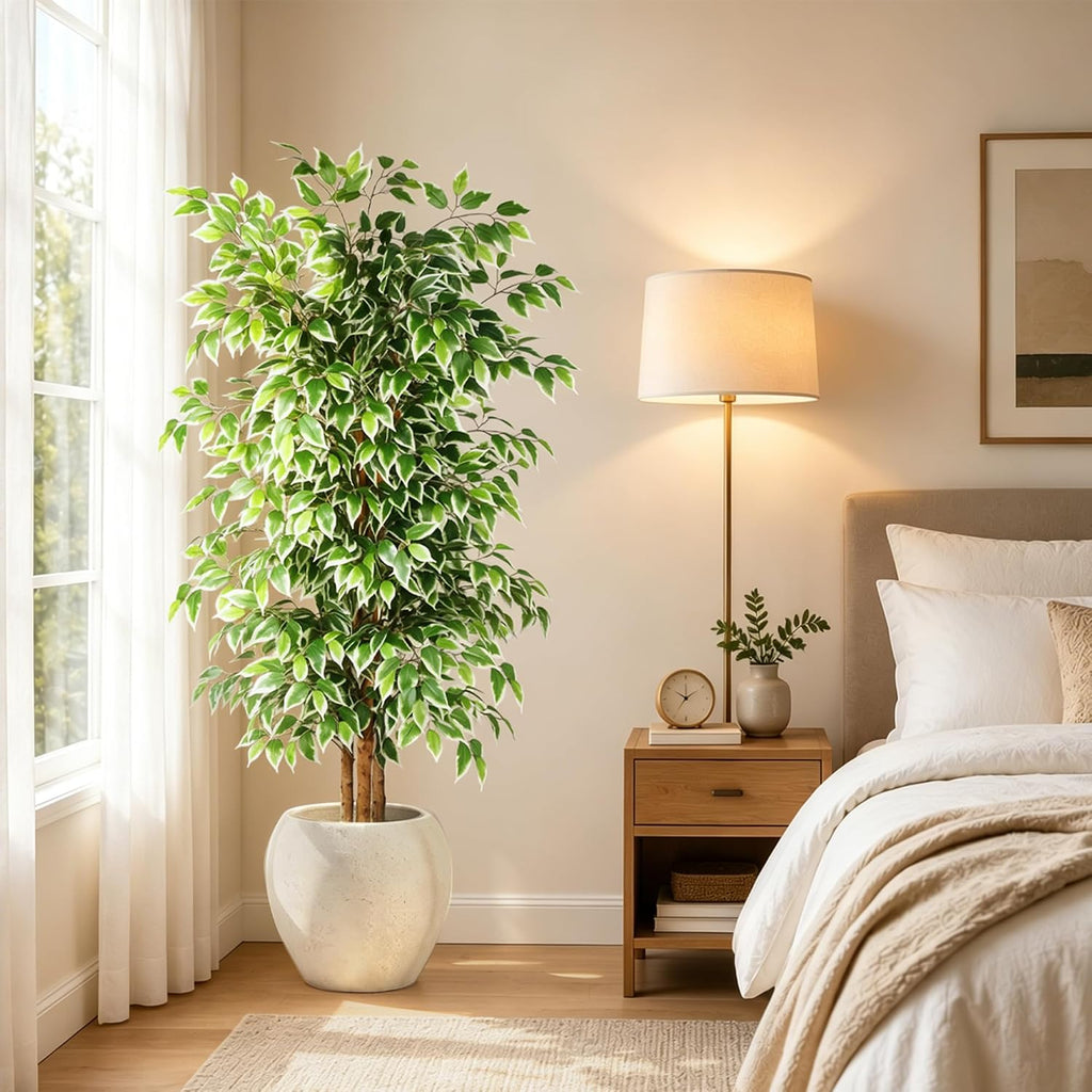 gtidea 6ft artificial ficus tree with real wood, close-up detail
