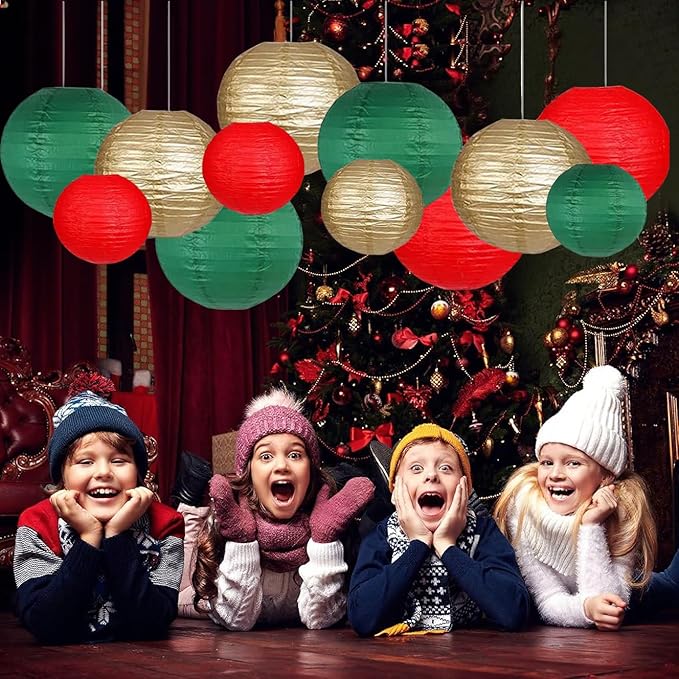 Green Red Paper Lanterns Decorative 12pcs Christmas Hanging Decorations for Graduation Anniversary Birthday Party