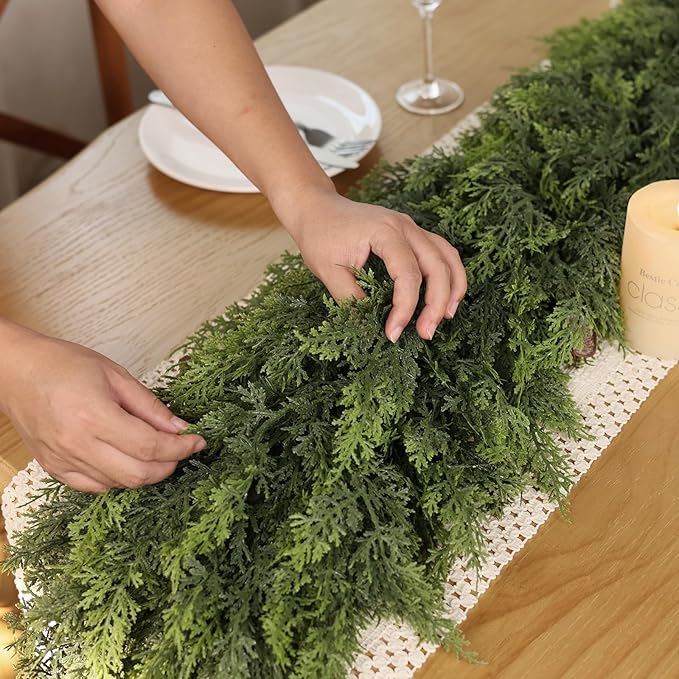 Christmas Cedar Garland - 5ft Artificial Cedar Garland Faux Lush Green Fake Pine Needles for Fireplace,Table,Window,Stairs,Mante,Holiday Indoor Outdoor Xmas Decor(1PCS)