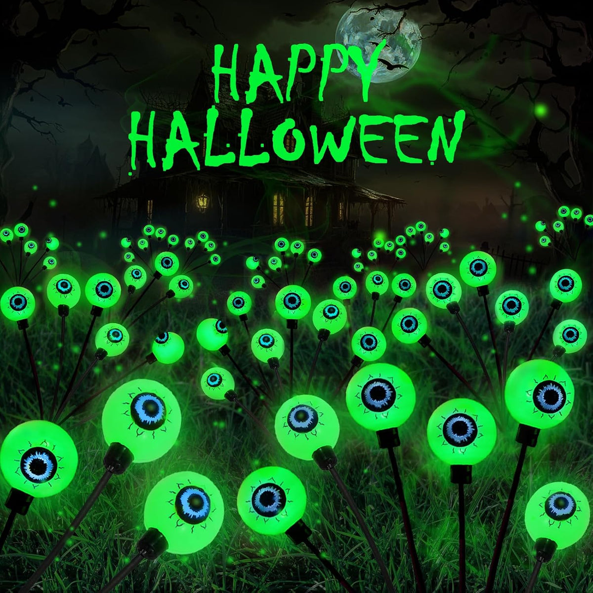 halloween decorations outdoor 36 led green solar eyeball, main product view