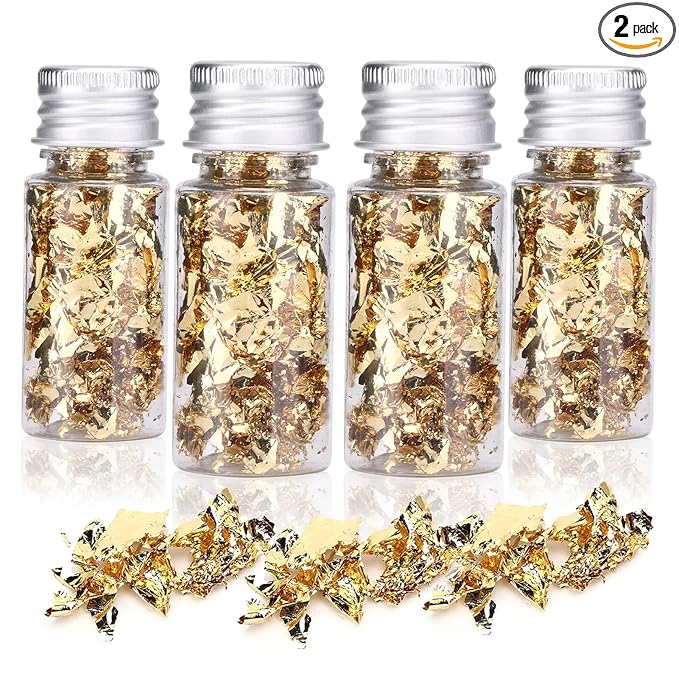 Edible Gold Leaf, Gold Leaf Cake Decoration Gold Flakes Food Gold Foil Decoration Baking Gold Foil Decor Chocolates Decor Gold Leaf Sheets for Cooking Dessert Decoration Crafts Makeup (4Pcs)