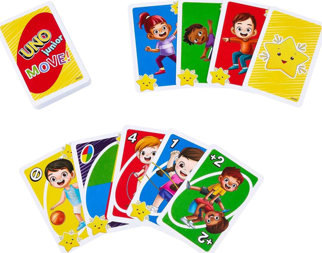 Mattel Games UNO Junior Move Kids Card Game with Action Rules for Family Night, Game Night, Travel, Camping and Party, UNO Cards