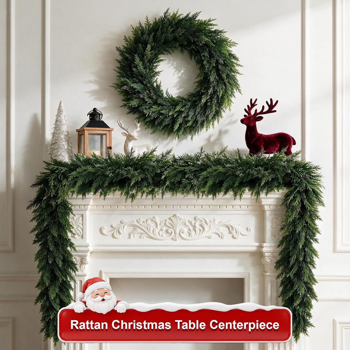 9ft christmas cedar garland,real touch soft greenery christmas, close-up detail