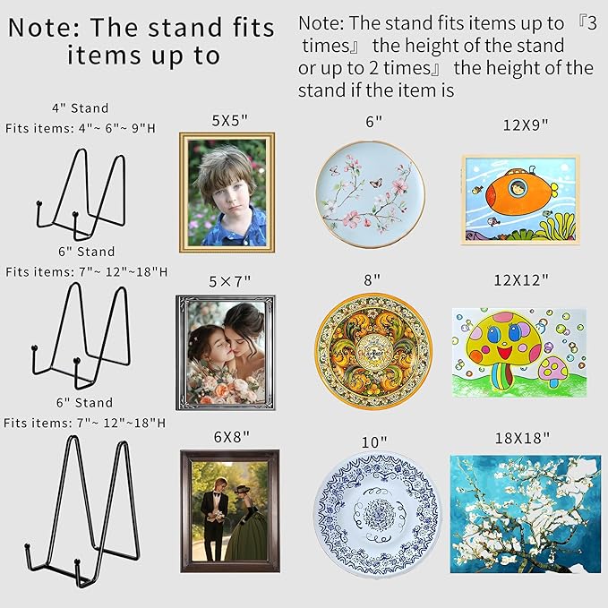 12 Pack 6"Plate Stands for Display,Metal Plate Holders Display Stands Can Be Used for Picture Stands,Book Stands for Display,Plate Display Stands,Easel,Photo Frame Stands,Plaque Stands,Desktop Stand.