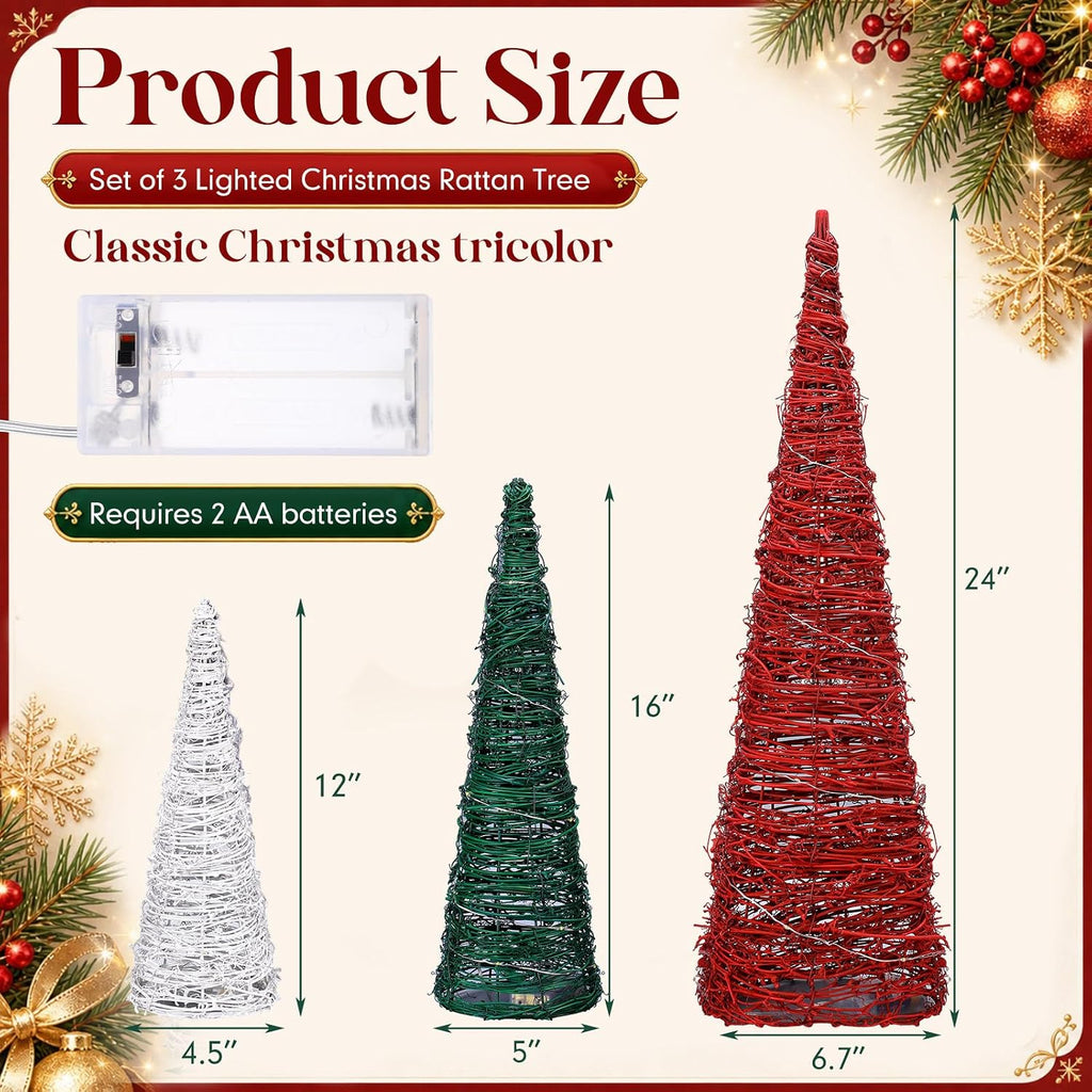 jenaai 3 pcs lighted christmas rattan table tree shown in use