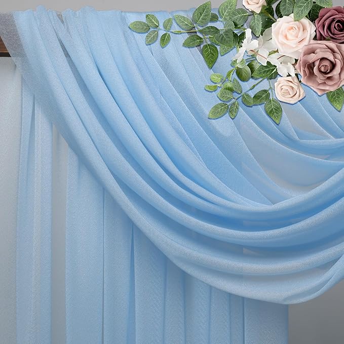 Wedding Arch Draping Fabric 1 Panel 28.7" x 20FT Baby Blue Sheer Chiffon Backdrop Drapes for Wedding Ceremony Birthday Party Bridal Shower Outdoor Decoration