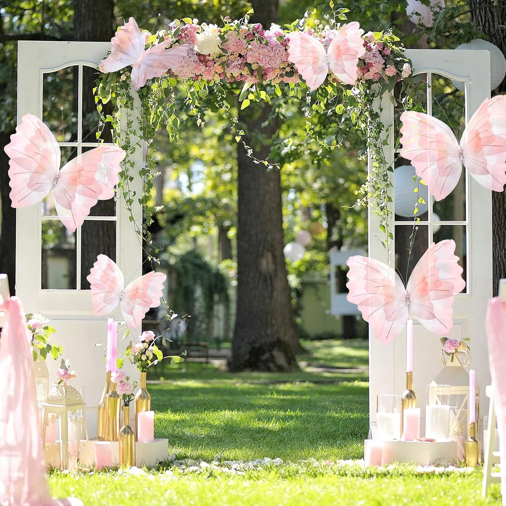 Geelin 6 Pcs Large Gradient Pink Butterfly Decorations Mariposas Grandes para Decoracion Big Butterfly Party Decor 20 Inch 12 Inch 3D Silk Butterflies for Baby Shower Birthday Party Wedding Decor