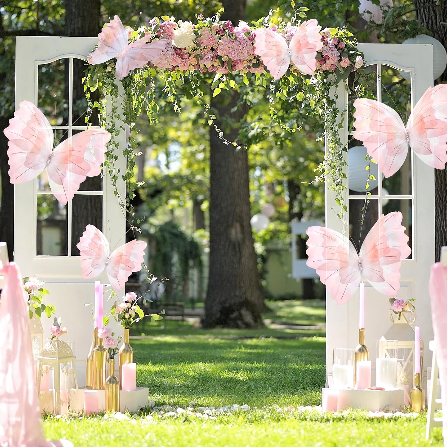 Geelin 6 Pcs Large Gradient Pink Butterfly Decorations Mariposas Grandes para Decoracion Big Butterfly Party Decor 20 Inch 12 Inch 3D Silk Butterflies for Baby Shower Birthday Party Wedding Decor